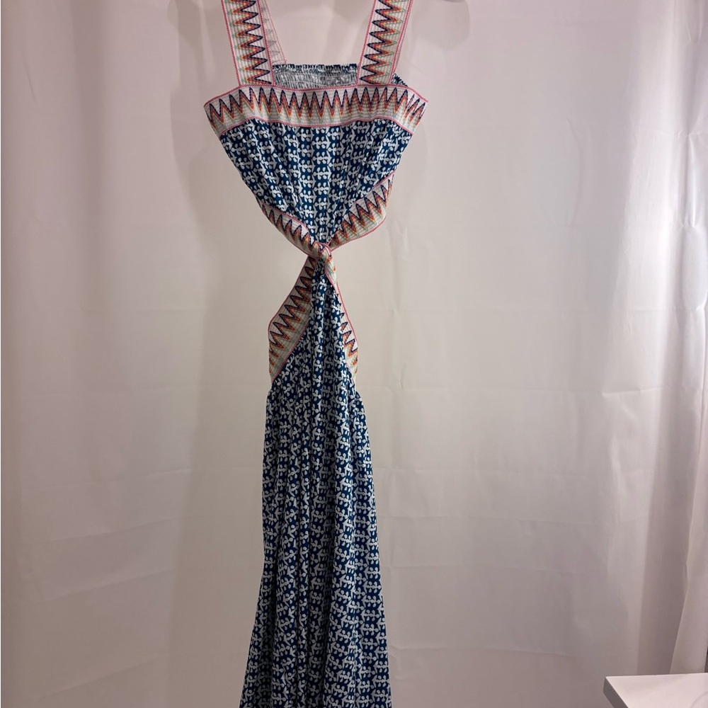 SHEIN Navy and White Patterned Backless Dress